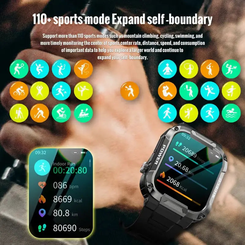 Montre intelligente militaire robuste, étanche, ip68