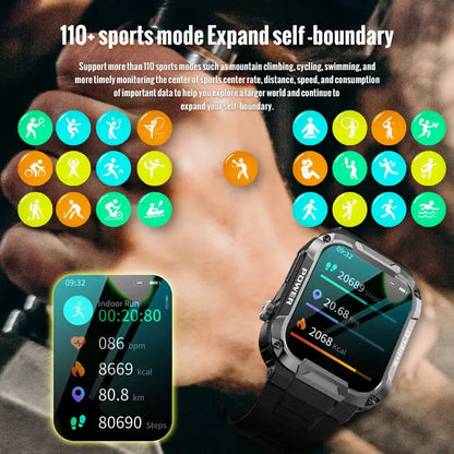 Montre intelligente militaire robuste, étanche, ip68
